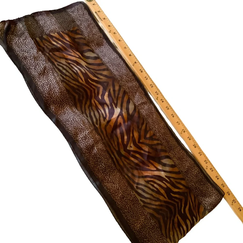 Anne Klein Silk Scarf Brown Animal Print 26 inches by 11 inches